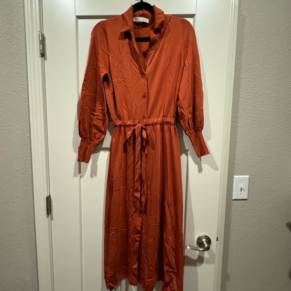Zara Women's Rust Orange Button-Down Dress - Picture 1 of 1